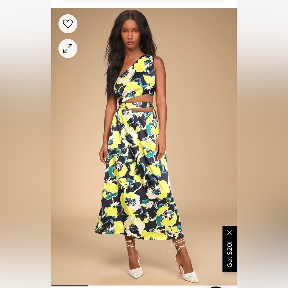 Lulus Black Multi Floral Print Asymmetrical Midi Dress